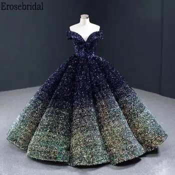 شراءErosebridal الفاخرة Gradful مطرزة الكرة ثوب مساء اللباس للنساء أنيقة اللباس الرسمي قبالة الكتف 2 الألوان الدانتيل حتى العودة