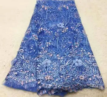 

New Design African Embroidery Lace Fabric With Gold Line Chantilly Lace 2018 Fashion African Lace Fabric High Quality For Blue