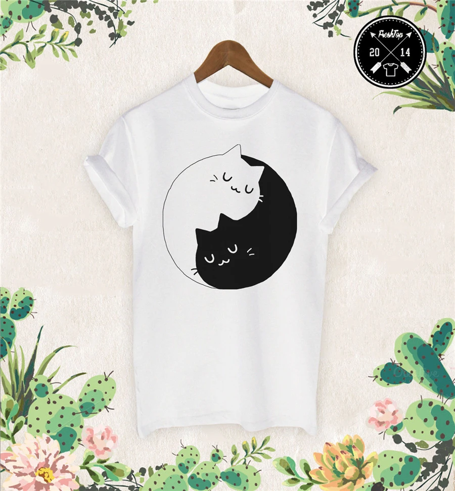 Футболка с котенком и котятами Meow I Love Cats Crazy Cat Lady Sweet Yin Yang Unicorn Apparel Повседневная