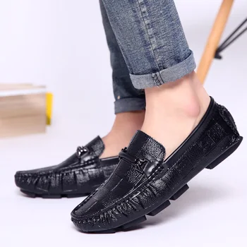 

Genuine Leather Mens shoes Luxury Brand Fashion Handmade Moccasins Men Casual Shoes outdoor Black Slip on Men's Boat loafers