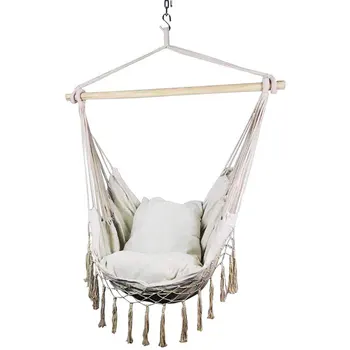 

NEW-Macrame Lounging Hanging Rope Hammock Chair Porch Swing Seat for Indoor & Outdoor Garden Patio Yard Bedroom