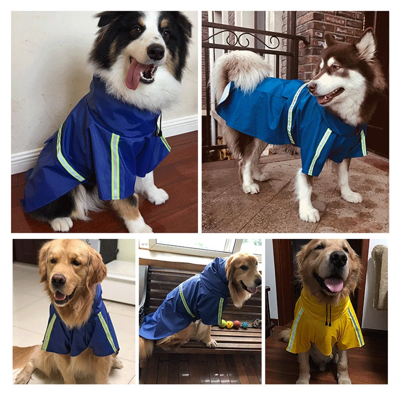 Дождевик для собак, светоотражающая водонепроницаемая одежда, комбинезон с капюшоном и высоким горлом для маленьких и больших собак, плащ-дождевик, золотистый ретривер, лабрадор
