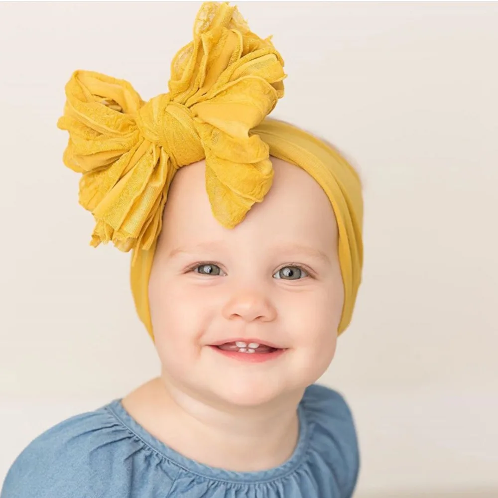 Baby Headbanad Bow Girl Headbands Toddler Nylon Turban Children Elastic Headwrap Infant Hair Band Newborn Sector Bandage Soft | Детская