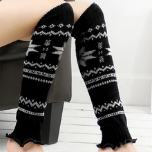 Модные зимние теплые рождественские носки для женщин и девочек; высокие носки до бедра с принтом; вязаные носки выше колена; забавные носки без пятки