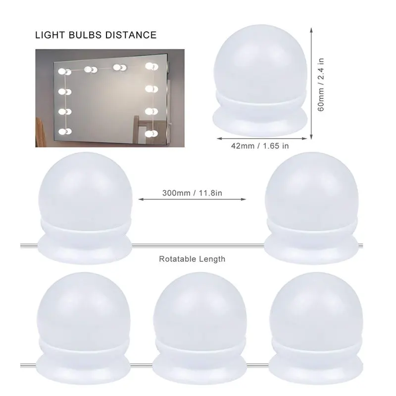 Usb Powered Dimmable 10w Bulb Hollywood Led Makeup Mirror Light Led Vanity Lights 3 Color Lighting Modes Dressing Table Mirror L