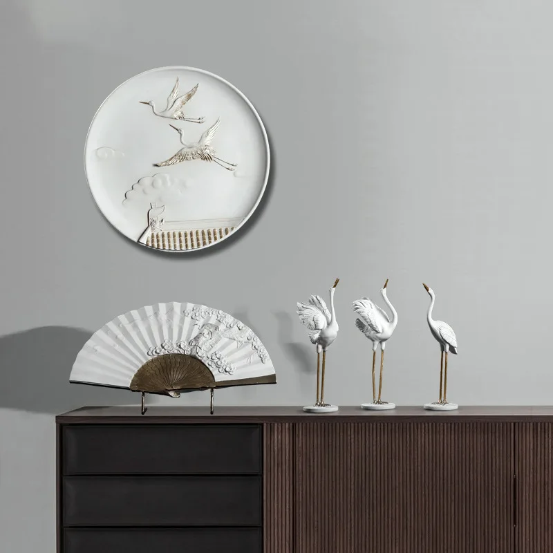 

Chinese Zen Crane Decoration Fan Creative Living Room Entrance TV Cabinet Room Home Bedroom Bedside Cabinet Decorations