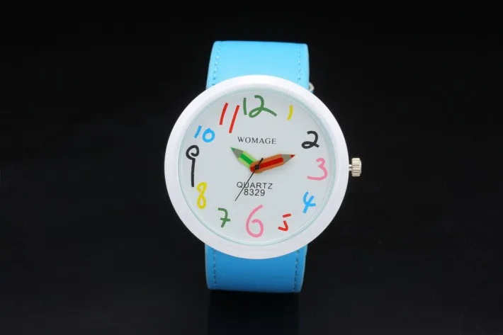 088329blue Женские часы, креативный дизайн, разноцветные карандаши, игольчатые часы с героями мультфильмов, большие цифры, часы для девочек, Relogio Masculino - Цвет: 088329blue