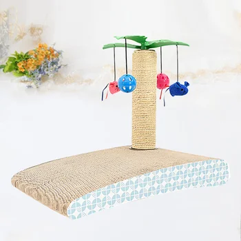 

1pc Creative Cat Scratching Board Coconut Island Shape Scratching Post Hanging Bell Ball Cat Toy