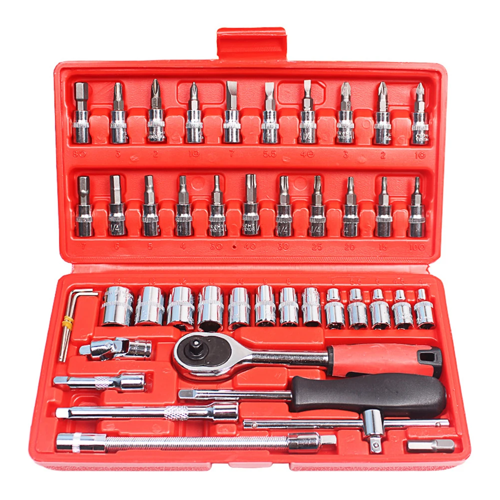 

46pcs Car Combination Screwdriver Socket With Case Durable Batch Head Wrench Set Practical Garage Hand Ratchet Pawl Repair Tools