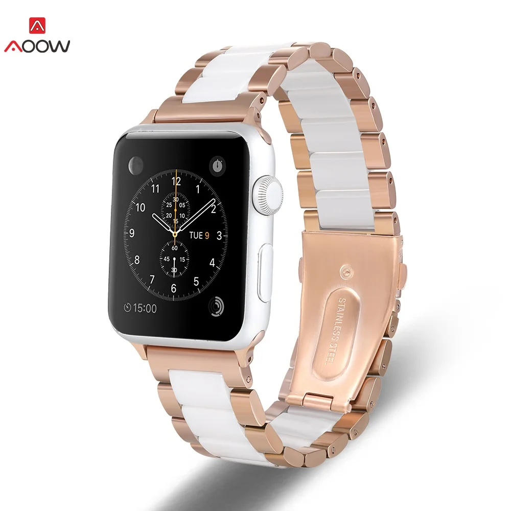 Металлический керамический ремешок для часов Apple Watch 5 4 38 мм 42 мм 40 мм 44 мм роскошный ремешок для часов из нержавеющей стали для мужчин и женщин для iWatch 3 2 1