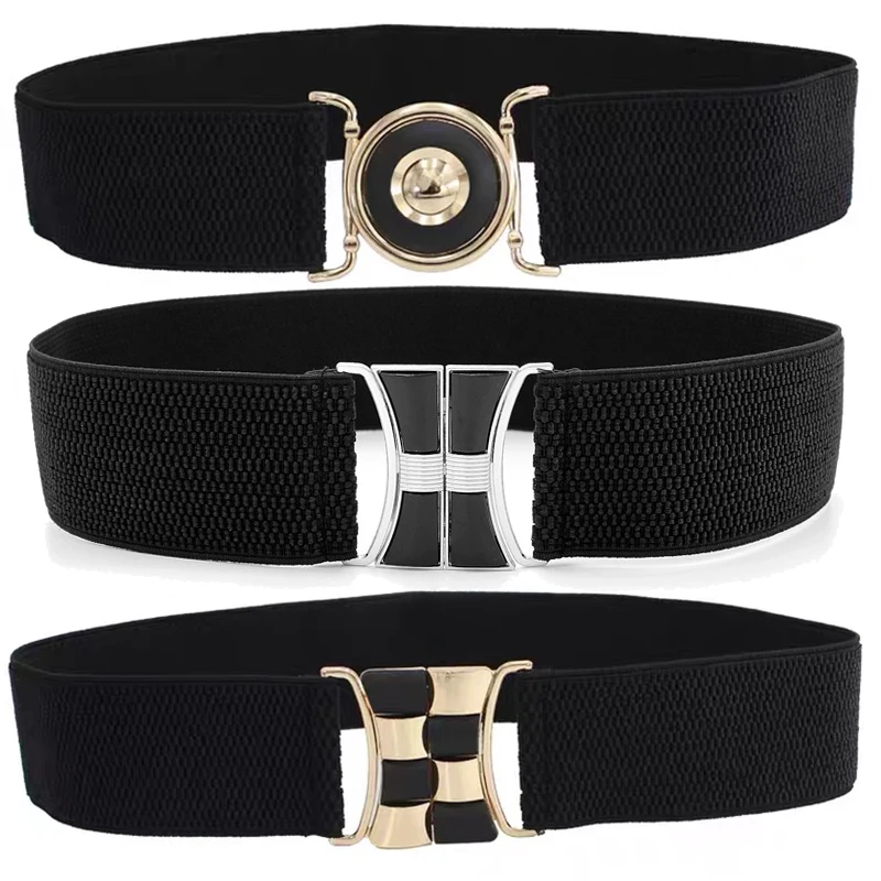 

New Korean Wide Elastic Belt Waistband Fashion Cummerbands Button Decoration Ladies Belt Alloy Buckle Belt Dress Women Accessory
