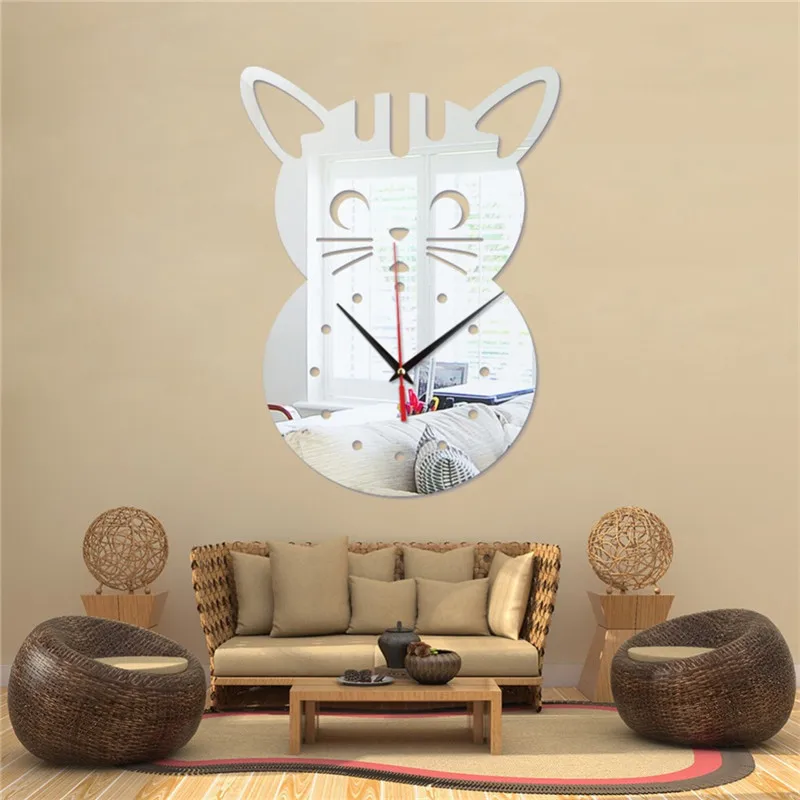 DIY современное 3D творческое зеркало мультфильм настенные часы с изображением кошек домашний офис интерьер гостиной столовая Декор для кухни@ B