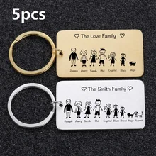5PCS Love Cute Keychain Engraved The love Family for Parents Children Present Keyring Bag Charm Families Member Gift Keyrings