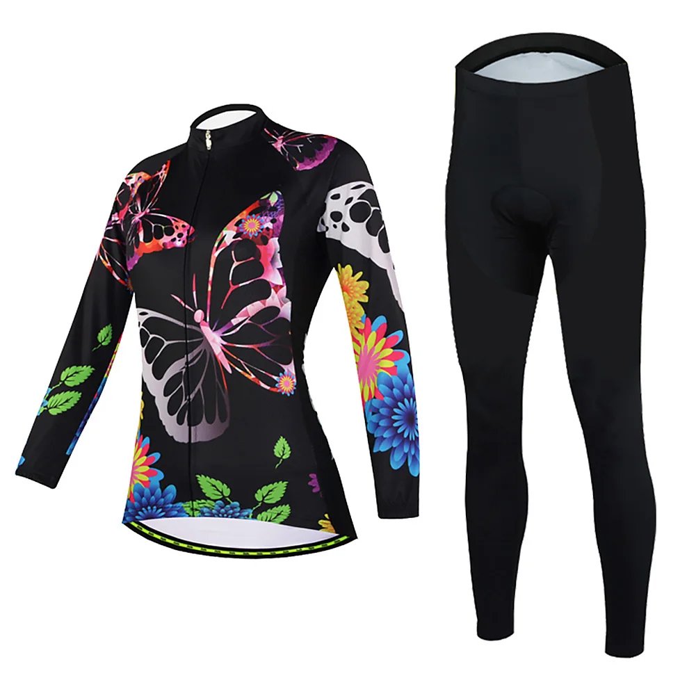 

Women Summer Quick Dry Mountain Bike Butterfly Printed Long Pants Road Shirts Cycling Jersey Suit Clothing Outdoor Breathable