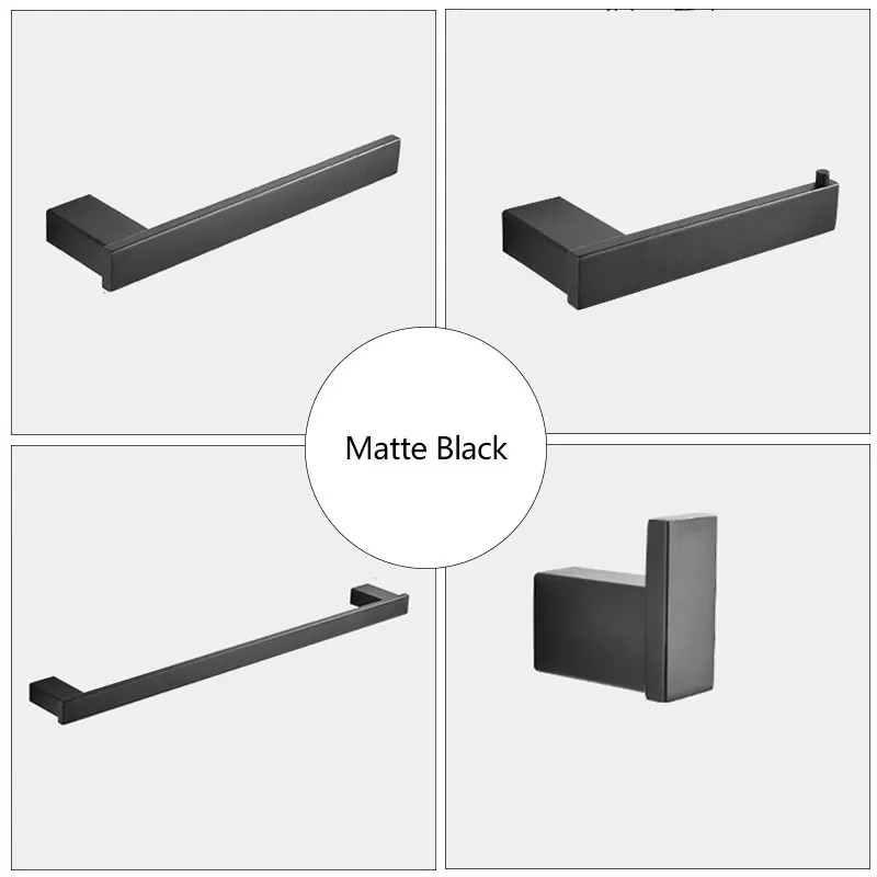 matte black 304 нержавеющая сталь аксессуары для ванной комнаты Набор Черный Матовый держатель для бумаги держатель для зубной щетки полотенце бар аксессуары для ванной комнаты - Цвет: matte black