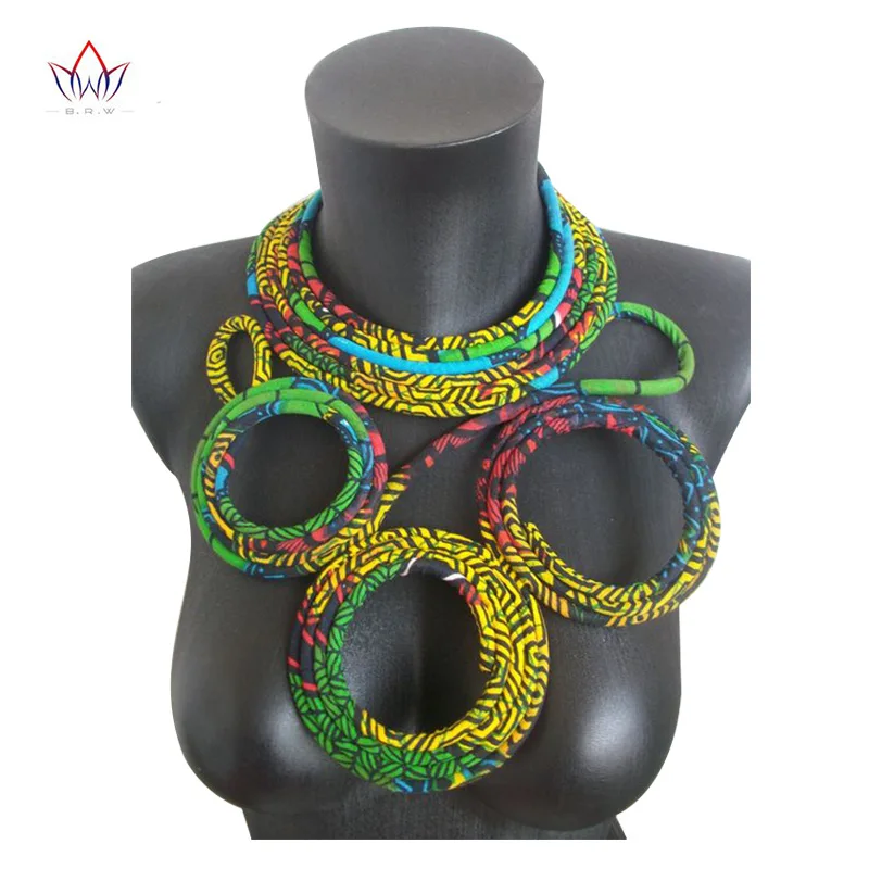 

2019 Hot Sale African Ankara Handmade Rope Necklaces for Women African Style Java Wax Print Necklace WYB117