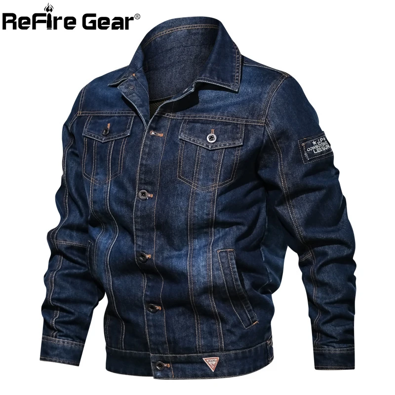 Refire gear осенние винтажные джинсовые куртки мужские повседневные зимние теплые ковбойские джинсы куртка Военный бомбер размера плюс тактическое пальто