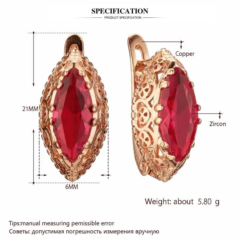 Последние 925 золотые серьги модные украшения Огромный Красный Кристалл Циркон Свадебный подарок Je1209