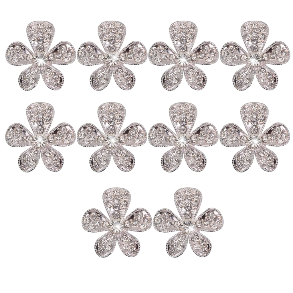 10pcs Flower Crystal Diamante Buttons Flatback Embellishments for DIY Craft