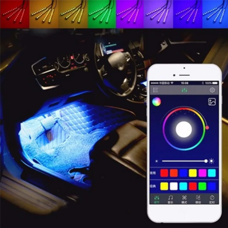 Светодиодный, беспроводной, многоцветный, RGB, голосовой датчик, звук, музыка, контроль, автомобильный светильник er, интерьерный, декоративный, атмосферный, неоновый светильник, лампа