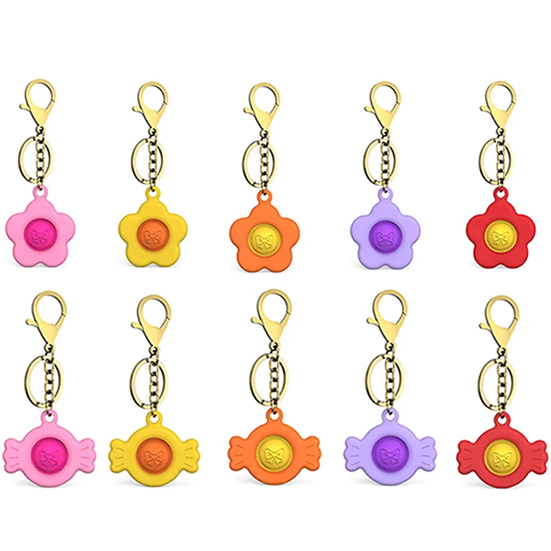 Flowers/Candy Simple Dimple Keyring Push Popet Bubble Stress Relief Sensory Toy 