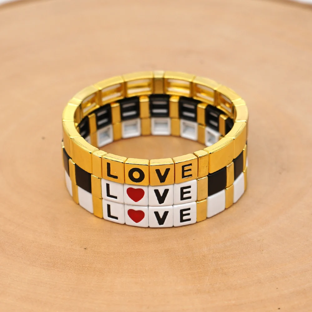 

Shinus Heart Bracelet LOVE Letter Bangles Enamel Tile Bracelets For Women friends Boho Jewelry Pulseras Mujer Moda 2019 Armband
