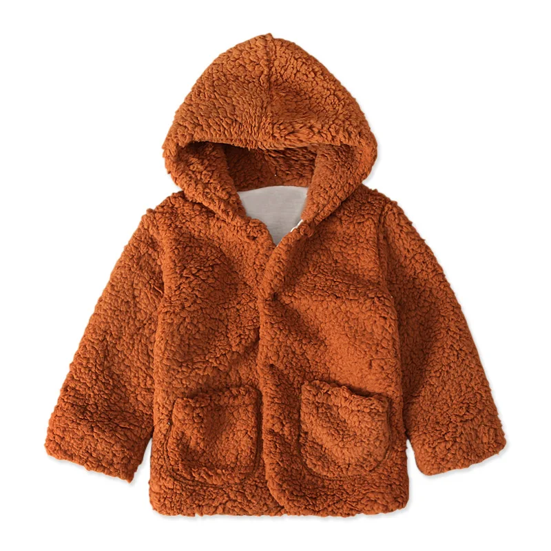 brown coat Модное зимнее пальто для девочек; Детские утепленные Плюшевые куртки; верхняя одежда из кораллового флиса с капюшоном для мальчиков; теплая детская одежда; топы серого цвета - Цвет: brown coat