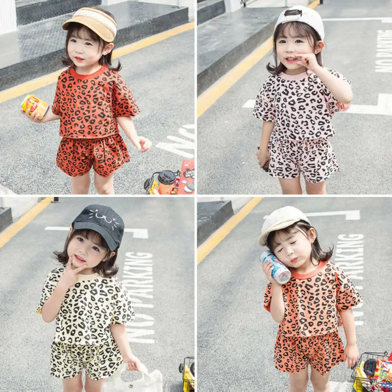 Toddler Kids Baby Girls Outfit Clothes T-shirt Tops+Leopard Pants Dress 2PCS Set
