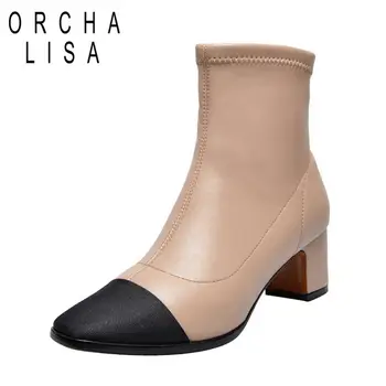 

ORCHA LISA HIgh quality Ankle boots For Women Stretch Fabric slip on booties beige black autumn winter