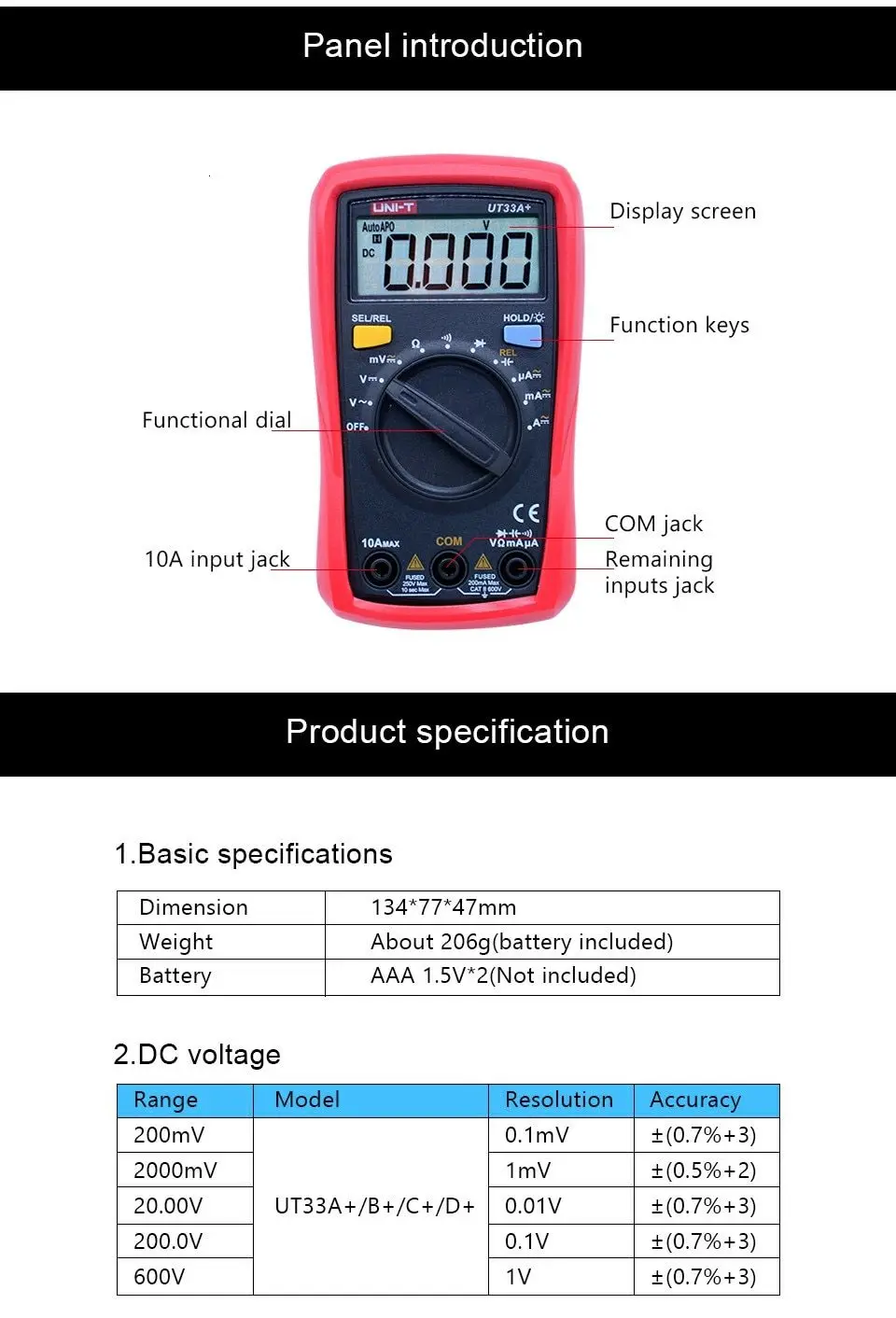 Palm размер ладони мультиметр UT33A + UT33B + UT33C + UT33D + цифровой мультитестер с емкостью/NCV/Диодный тест/непрерывность зуммер