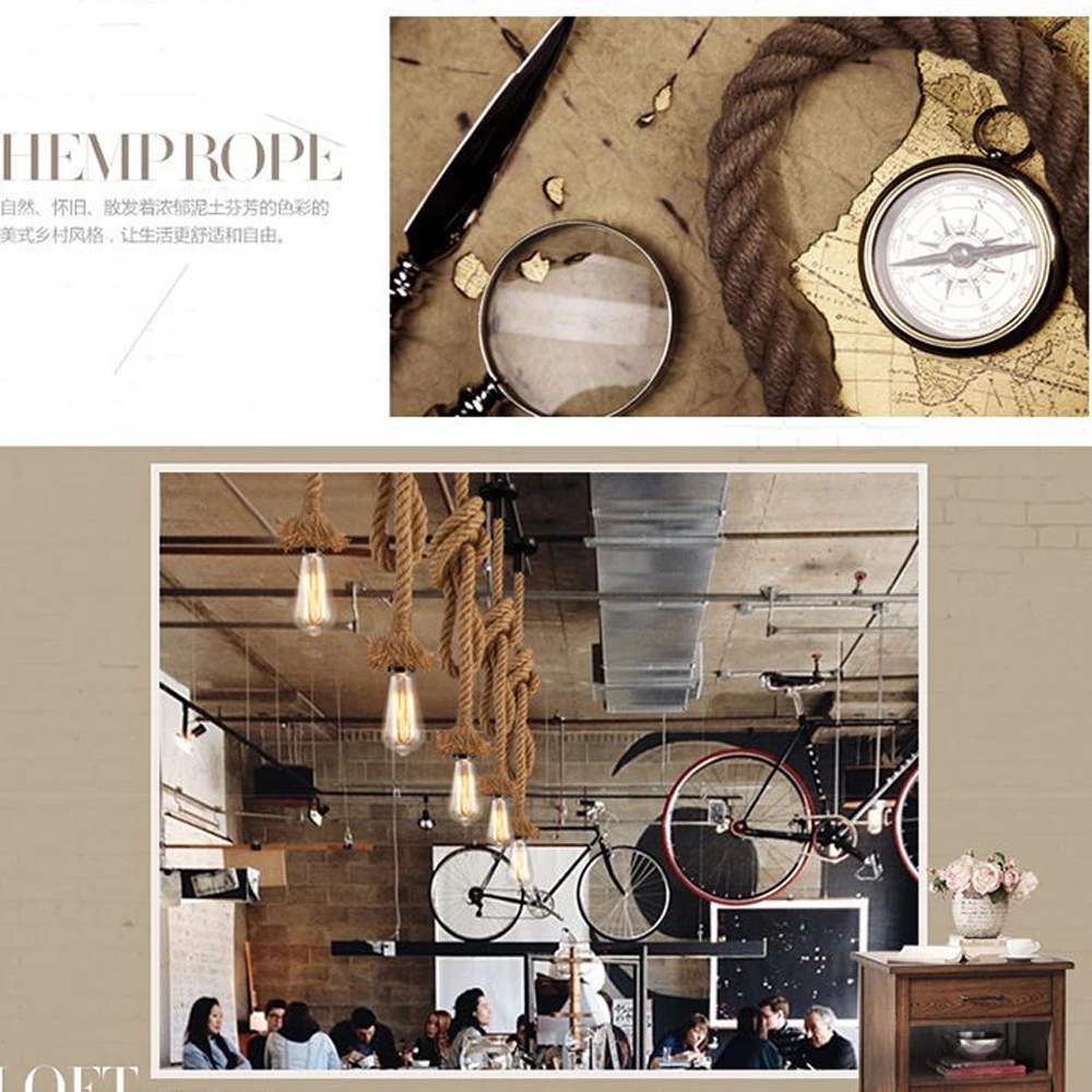 Vintage Hemp Rope Pendant Light Retro Industrial Hanging Lamp Creative Loft Country Style Edison Bulb Home Lamps Decorations Vintage Hemp Rope Pendant Light Retro Industrial Hanging Lamp Creative Loft Country Style Edison Bulb Home Lamps Decorations