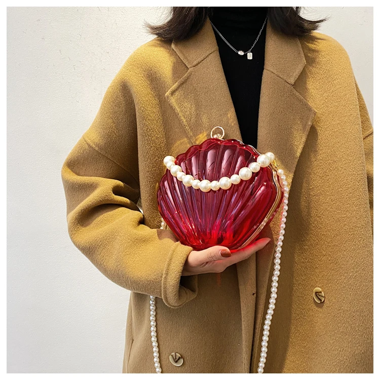 Transparent Acrylic Shell bag 2022 Fashion High quality PVC Women's Designer Handbag Pearl strap Shoulder Messenger Clutch Bag