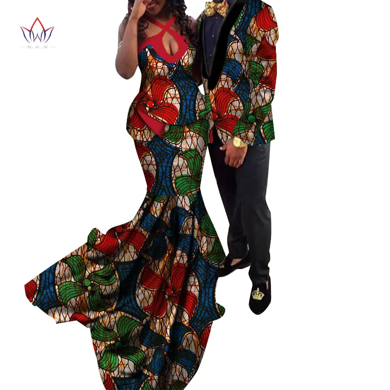 African Couple Clothes African Dresses for Women Bazin Riche Long Evening Dresses African Men Jacket Coat Clothing WYQ154 - Color: 15