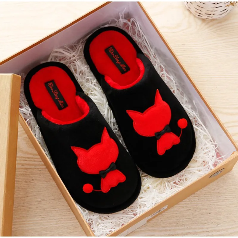 TINO KINO Для женщин домашние теплые тапочки на плоской подошве; тапочки в виде кошек; зимние Хлопковые женские Мягкая обувь короткие плюшевые ботинки; удобная женская пара Стиль размера плюс