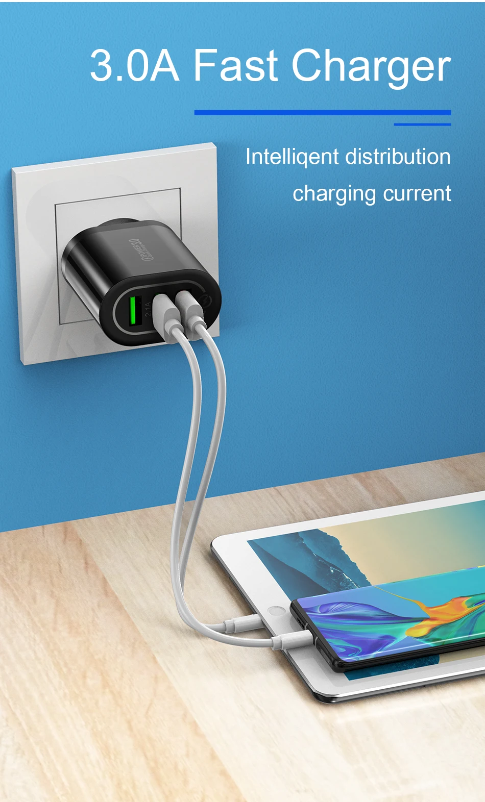 USLION 3A Быстрая зарядка 3,0 USB зарядное устройство EU US дорожное настенное зарядное устройство для iPhone 11 Pro Max samsung huawei Xiaomi Быстрая Зарядка телефона