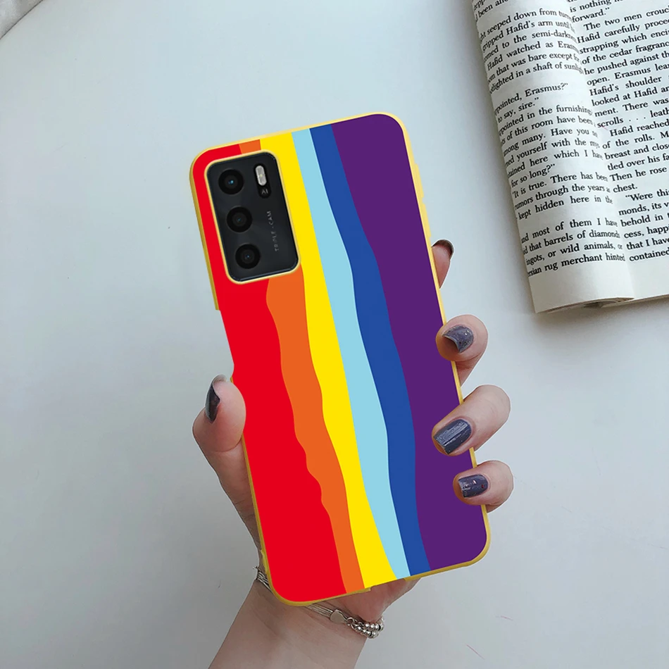 cases for oppo black For Oppo A16s 2021 Case Rainbow Heart Painted Silicone Soft Phone Back Protector Cover for OPPO A16 OPPOA16 A 16 s 2021 TPU Case cases for oppo cases Cases For OPPO