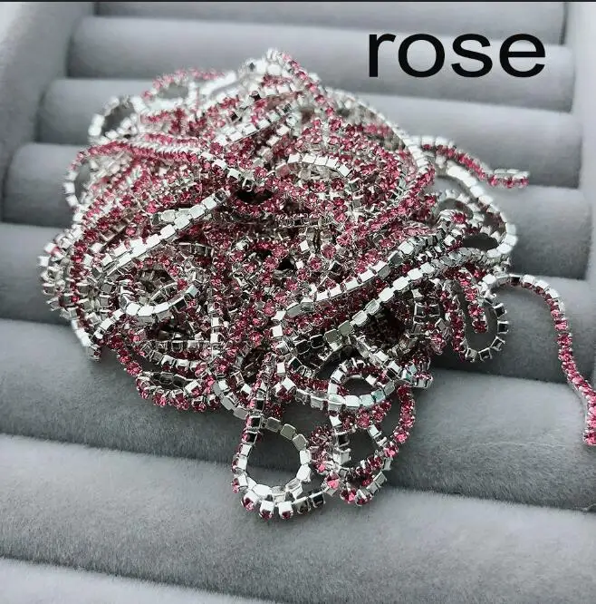 Ss4 1,4 мм стразы на цепочке, Необычные кисточки с драгоценными камнями, отделка кристаллами струйный Розовый Синий Блестящий DIY Ювелирная цепочка для дизайна ногтей - Цвет: ss4 20 rose silver