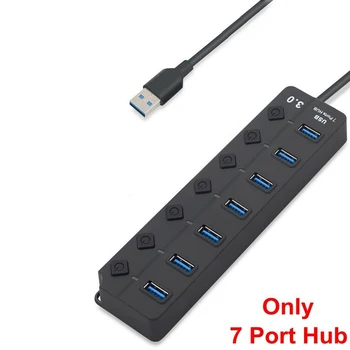 

7-Port USB 3.0 Hub Splitter Compact 5Gbps High Speed On/Off Switches Power Adapter with hot plug function for PC Laptop