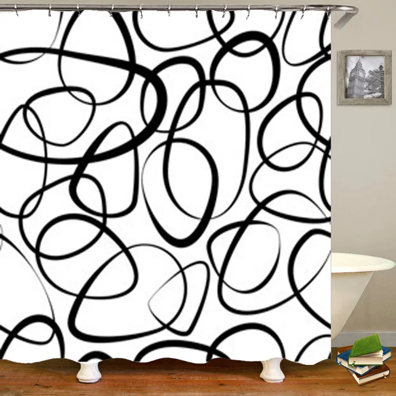 Stylish Modern Black White Circles Bathroom Shower Curtain Abstract Geometric Mosaic Fashion Bath Tub Home Decor Accessories 180