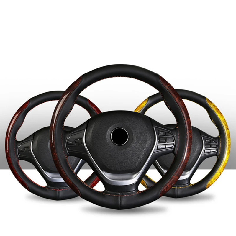 

38cm Crystal Leather Steering Wheel Case Leather Braiding Car Wheel Cover Sports Style Braiding Cover For Car Steering Wheel