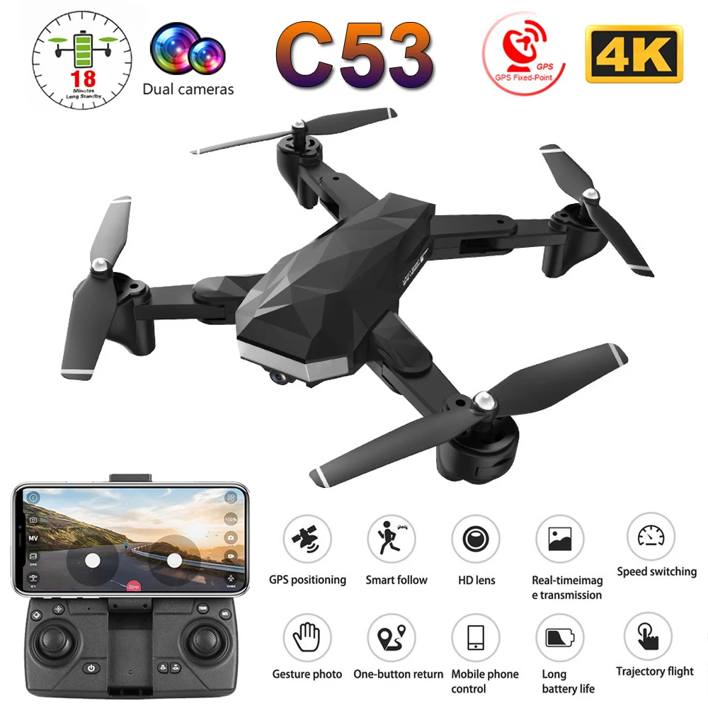 C53 складной Профессиональный Дрон с двойной камерой 4K 5G gps WiFi FPV оптический поток RC вертолет Квадрокоптер детские игрушки SG907 E520S