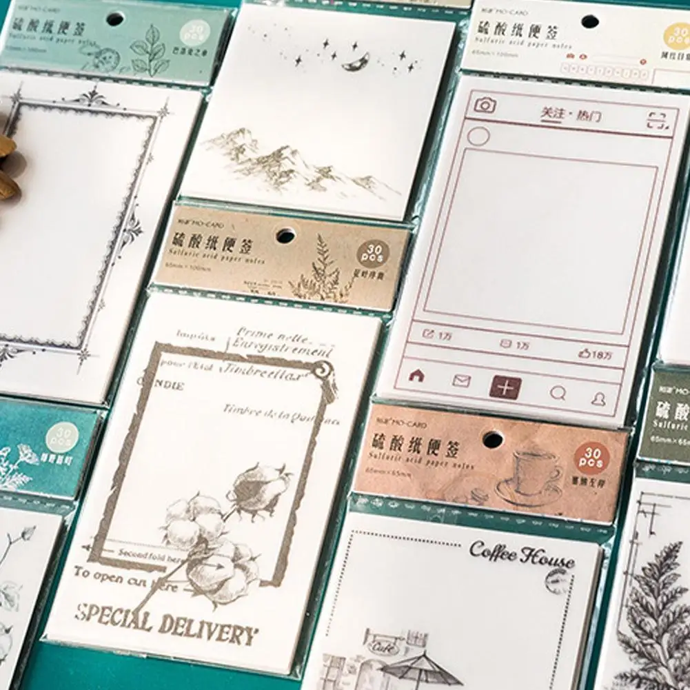 30 листов/набор серной кислоты Бумага серии блокнот для заметок Sticky Notes питания школьные этикетки закладки для блокнота Papelaria Escolar Q7U9
