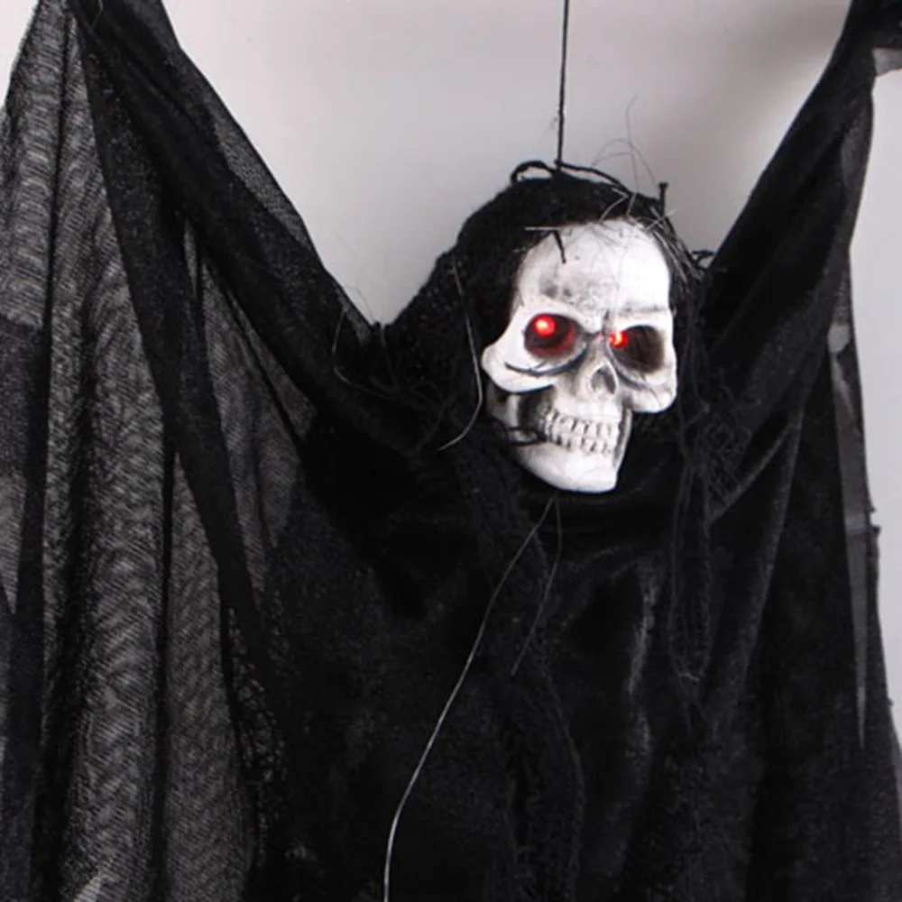 

Voice Activated Halloween Skull Skeleton Ghost Hanging Decor Terrible Scary Ghost with Glowing Red Eyes Haunted Tricky