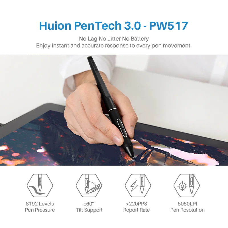 Kamvas Pro 16 4K Huion 그래픽 평면 패널 드로잉 평면 눈부심 방지 유리 15.6인치 화면 디지털 드로잉 평면 패널 120%sRGB 펜 디스플레이, 배터리 없는 펜 PW517, Linux, Windows PC, Mac, Android 호환