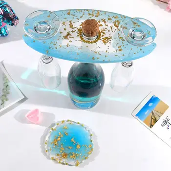 

3Pcs Handmade Wine Glass Rock Epoxy Resin Mold Bottle Shelf Storage Coaster Resin Casting Tray Mould Tools Kit Art Craft