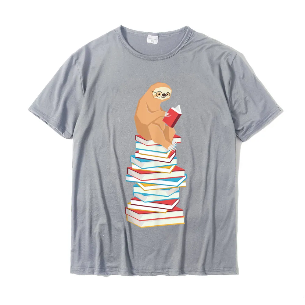 Hip hop Crewneck Top T-shirts Fall Tops T Shirt Short Sleeve Discount 100% Cotton Design Tops Tees Printed On Men Funny Sloth Book Reading School Teacher Student Nerdy T-Shirt__20288 grey