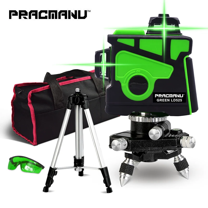 Online Practicmanu12 líneas 3D verde láser nivel Horizontal y Vertical líneas cruzadas con Auto nivelado