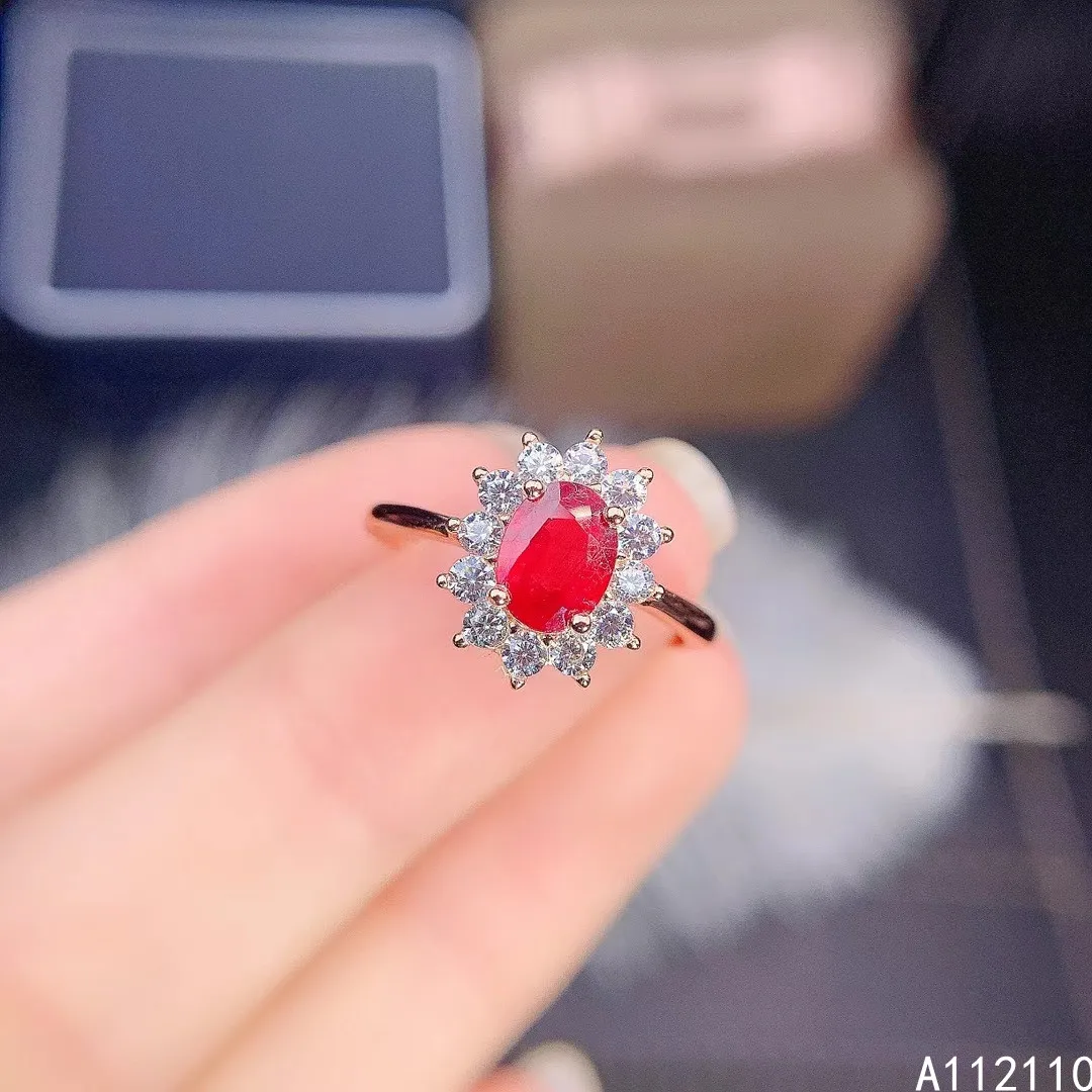 

Fine Jewelry 925 Sterling Silver Inset With Natural Gemstone Women's Popular Classic Flower Ruby Adjustable Ring Support Detecti