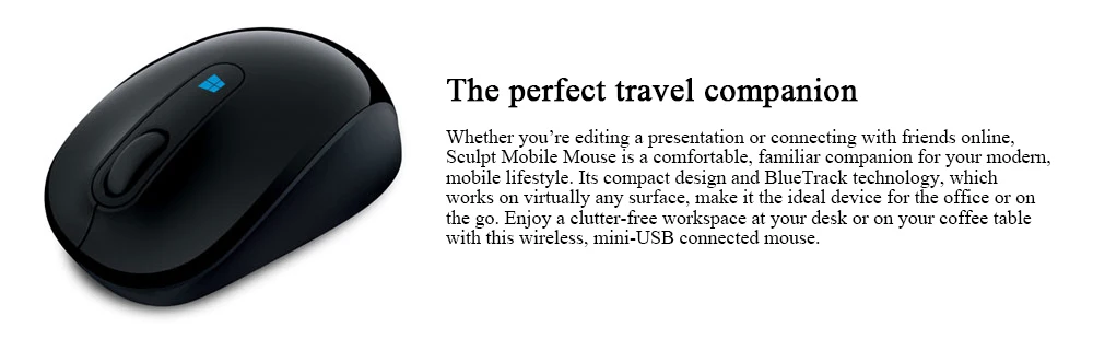Microsoft беспроводная мышь Sculpt Мобильная мышь 2,4 ГГц портативная четырехполосная прокрутка многоцветная для ноутбука, офиса, дома, использования