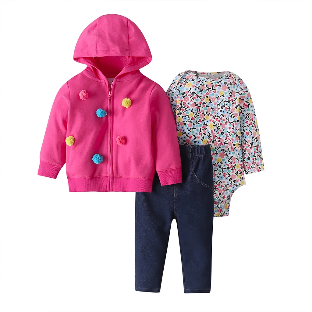 baby girl clothes long sleeve hooded jacket+floral bodysuit+pant 2019 fashion newborn outfit fall infant clothing set zipper